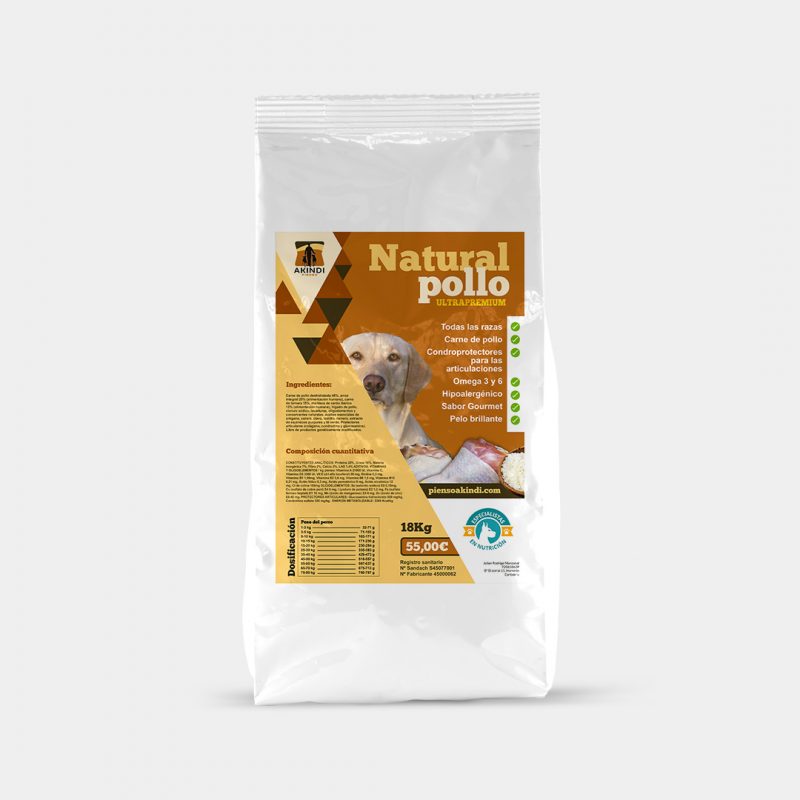 Bolsa de 18 kilos de pienso para perro de pollo.
