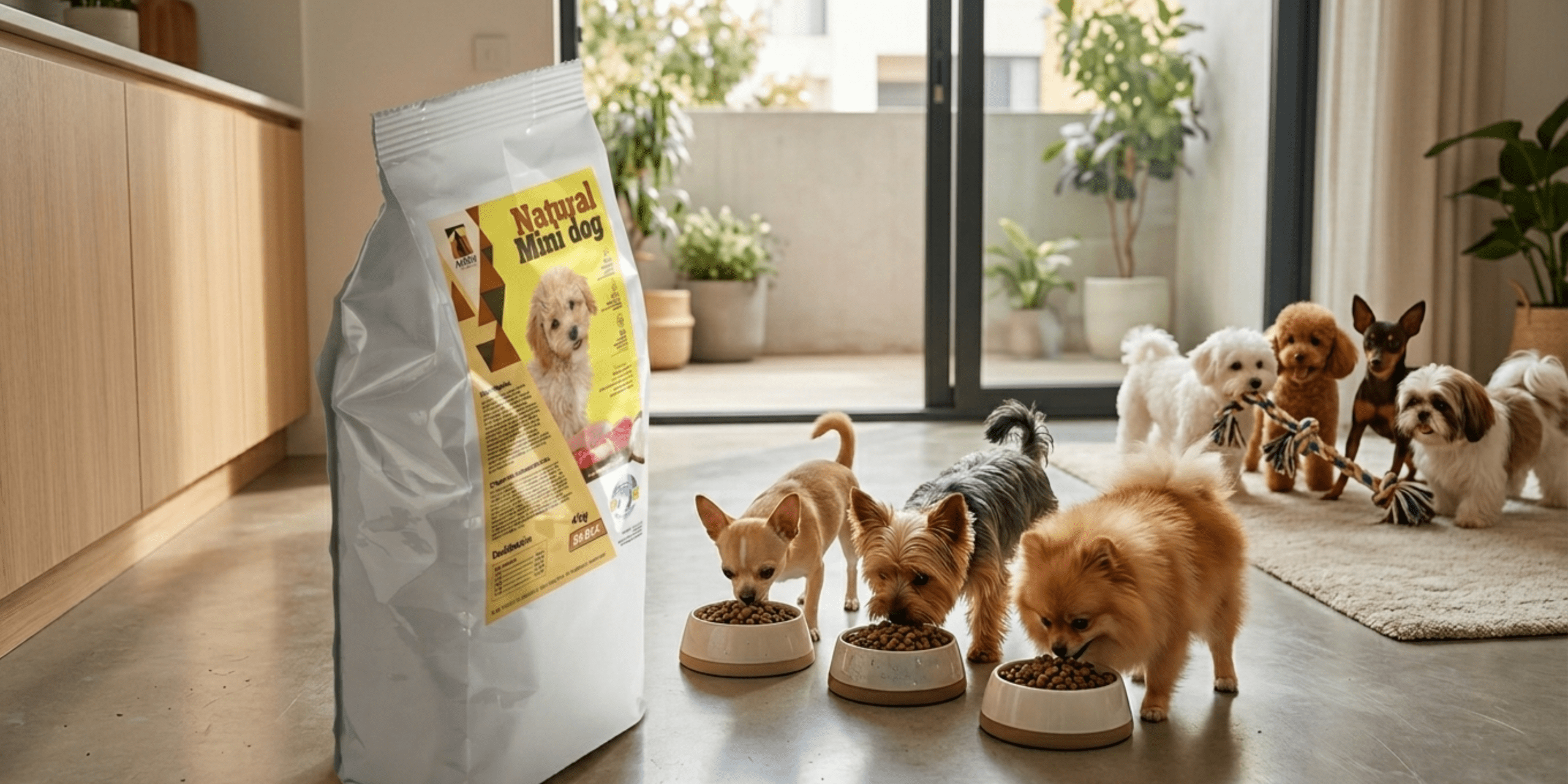 perros pequeños comiendo pienso