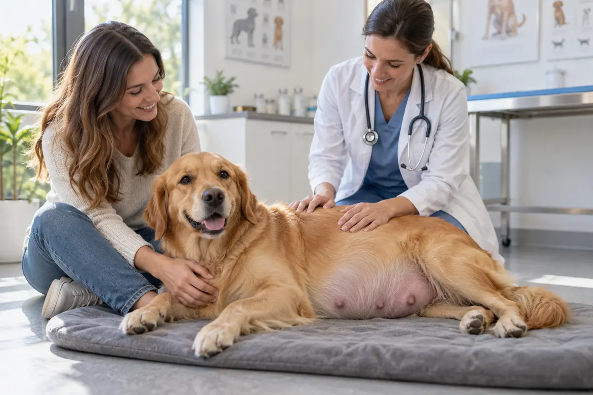 Perra embarazada durante la gestación canina